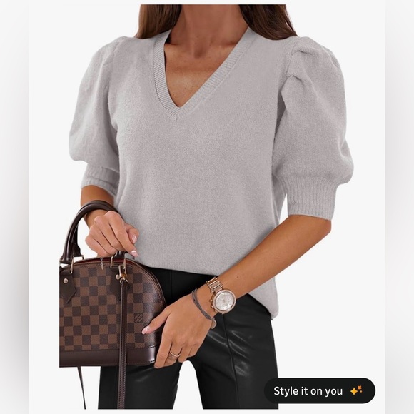 NWT GRAY PUFF SLEEVE SWEATER-S - Picture 5 of 11